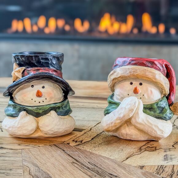 Mr and Mrs Snowman Tealight Candle Holders-Country Christmas-Rustic-3.75”H - Picture 7 of 7